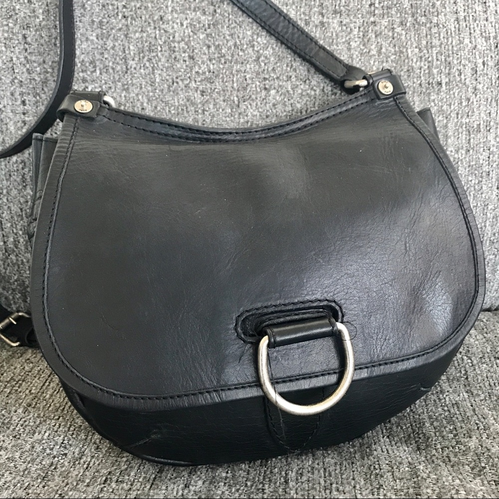 Frye Black Leather Crossbody Saddle Bag